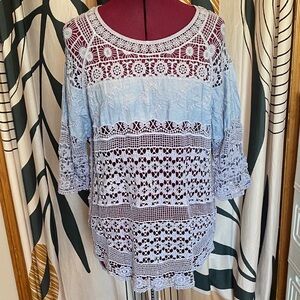 Chic Lace Women's tunic Top in Blue